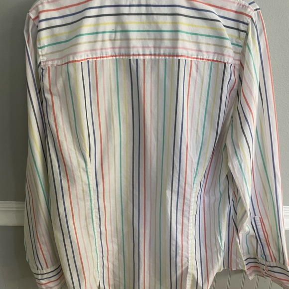 J.Crew Factory Women's Long Sleeve Oversized Rainbow Stripe Button Down Top - Picture 9 of 11